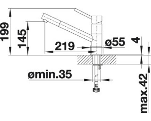 Dessin technique d''un robinet de cuisine avec dimensions