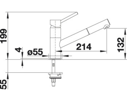 Schéma technique d''un robinet de cuisine avec dimensions