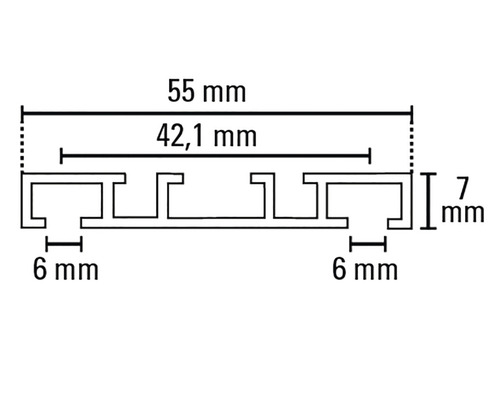 Schéma technique d''un profilé avec les dimensions 55 mm, 42,1 mm, 7 mm et 6 mm.