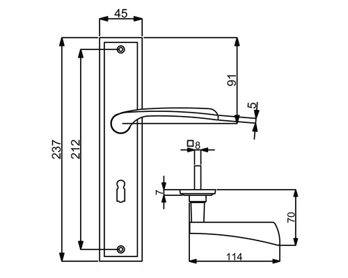 Schéma technique d''une garniture de porte avec indications de dimensions