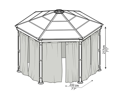 Image d''un pavillon de jardin mesurant 217 cm de haut et 232 cm de long