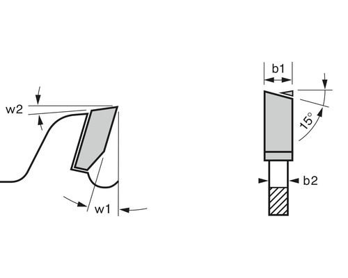 Dessin technique d''une fraise à rainurer avec indications d''angle et dimensions