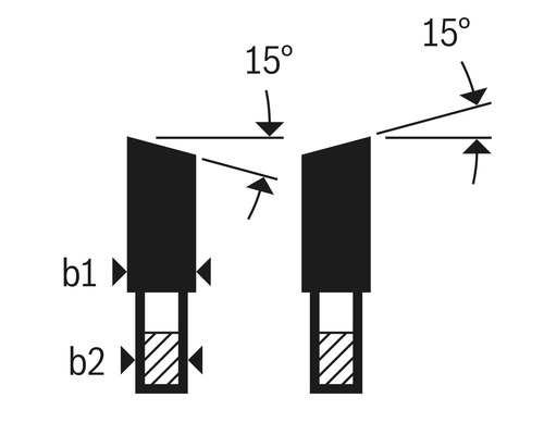 Schema der Fräse mit 15 Grad Winkel