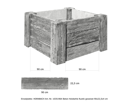 Jardinière carrée en béton aspect bois avec dimensions