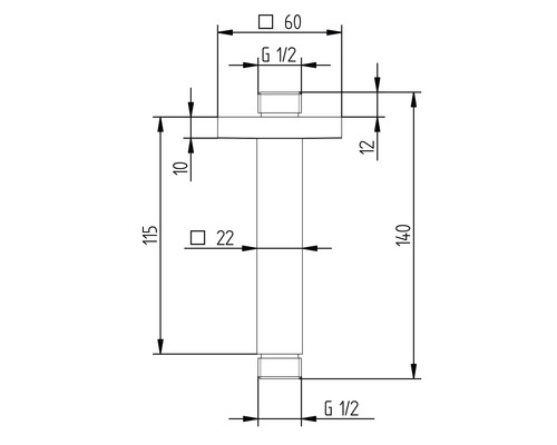 Technische Zeichnung eines Siphons mit Massangaben