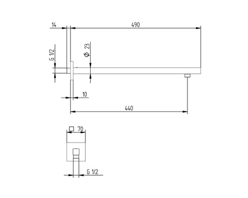 Technische Zeichnung eines Handtuchwärmers mit Maßangaben