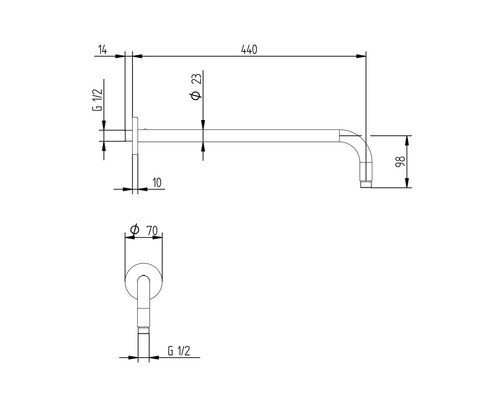 Dessin technique d''un bec mural avec indications de dimensions