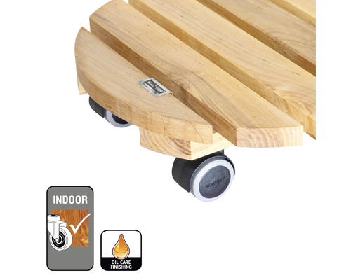 Support à plantes en bois avec roulettes