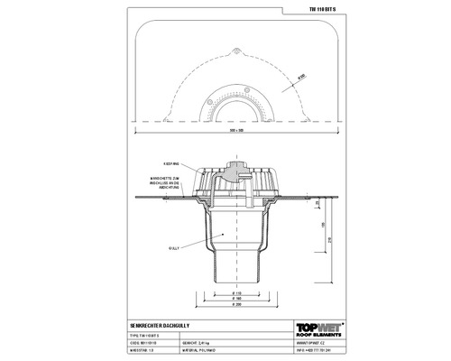 TopWet Dachgully senkrecht mit integrierter Bitumen-Manschette DN 110 mm