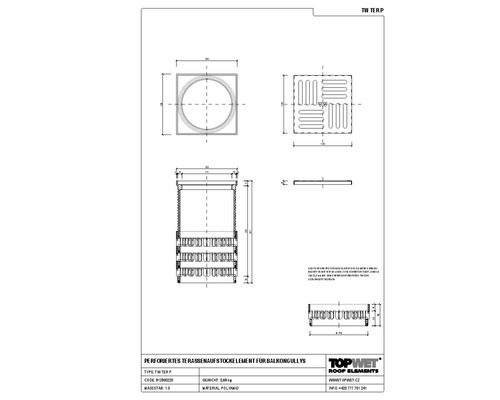 TopWet Perforiertes Terrassenaufstockelement Ø 129 mm H = 227 mm