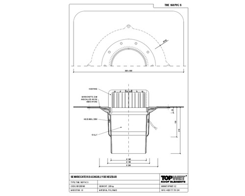 TopWet Dachgully senkrecht mit integrierter beheizbarer PVC-Maschette NW 160 H =210 mm