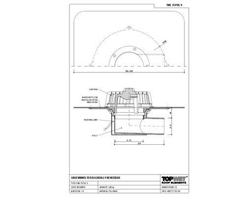TopWet Dachgully horizontal mit integrierter beheizbarer PVC-Manschette NW 110 H = 121 mm
