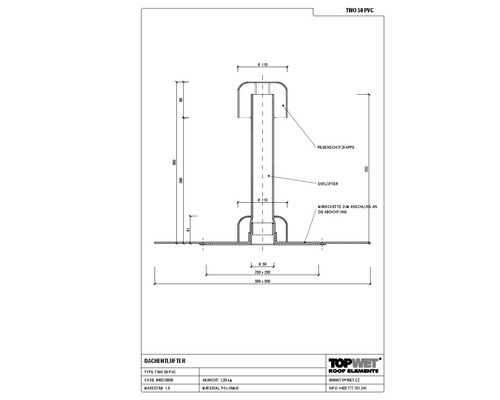 TopWet Dachentlüfter mit integrierter PVC-Manschette NW 50 H = 300 mm