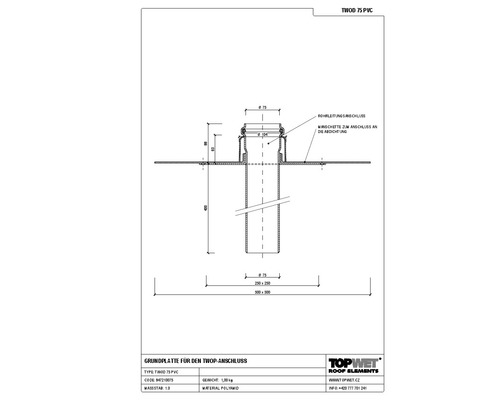 TopWet Dampfsperre-Durchführung mit integrierter PVC-Manschette NW 75 H = 200+97 mm
