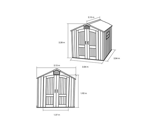 Dessin technique d''un abri de jardin avec dimensions