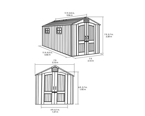 Abmessungen eines Gartenhauses als Schema