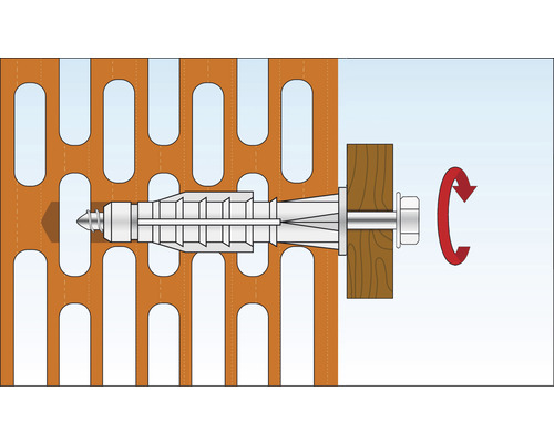 Fixation d''une vis avec cheville dans une brique perforée