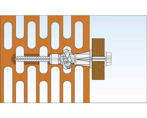 Fixation d''une vis avec cheville dans une façade perforée.