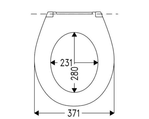 Schéma technique d'un couvercle de WC avec dimensions