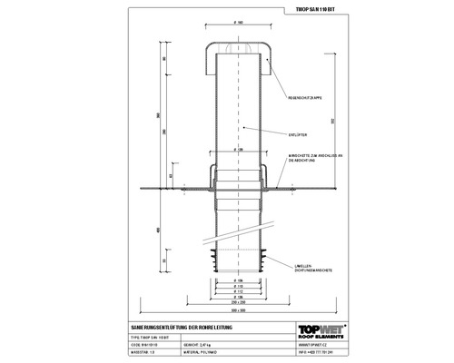 TopWet Saniernugsentlüftung mit integrierter Bitumen-Manschette NW 110 H= 200+332 mm