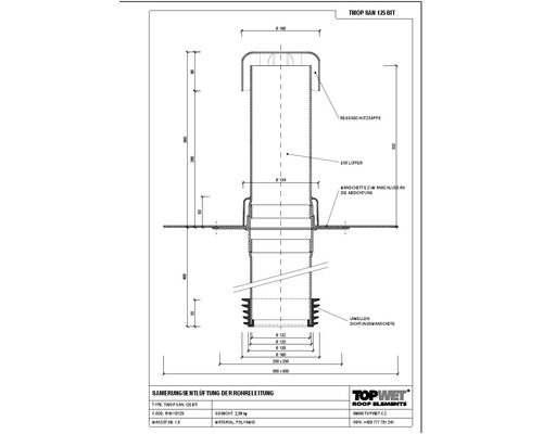 TopWet Saniernugsentlüftung mit integrierter Bitumen-Manschette NW 125 H= 200+332 mm