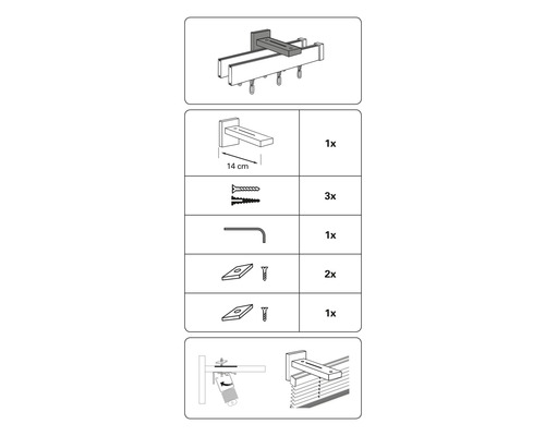 Instructions pour le montage d''un rail de rideau avec accessoires