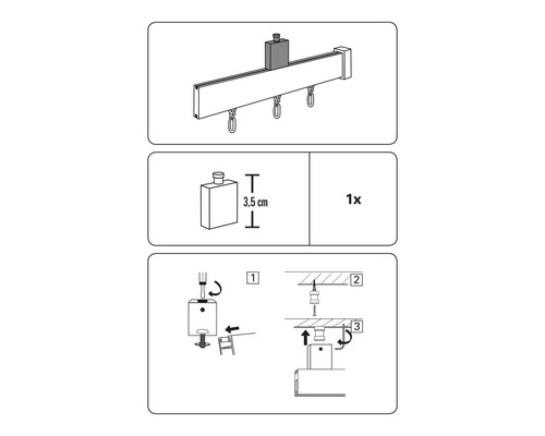 Illustration du manuel d''installation d''une tringle à rideaux avec accessoires