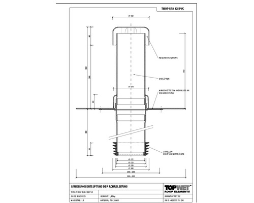 TopWet Sanierungsentlüftung mit integrierter PVC-Manschette NW 125 H = 200+332 mm