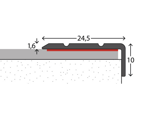 Illustration d''un profilé d''arête d''escalier avec indications de dimensions