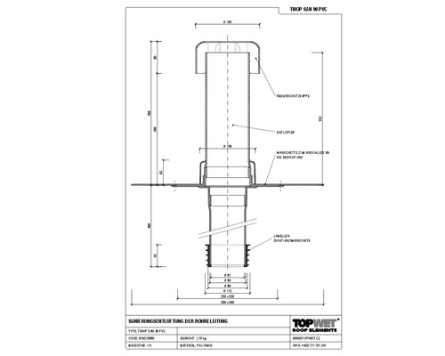 TopWet Sanierungsentlüftung mit integrierter PVC-Manschette NW 90 H = 200+332 mm