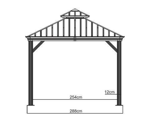 Illustration d''un pavillon de jardin avec les dimensions de la longueur des côtés