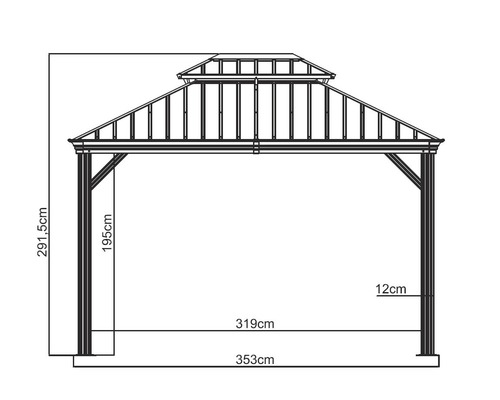 Schéma technique d''un pavillon avec indication de la hauteur et de la largeur