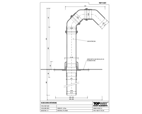TopWet Kabeldurchführung mit integrierter Bitumen-Manschette NW 75 H = 200+523 mm
