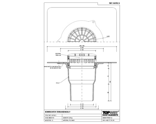TopWet Terrassengully mit integrierte PVC-Manschette NW 110 H = 182 mm
