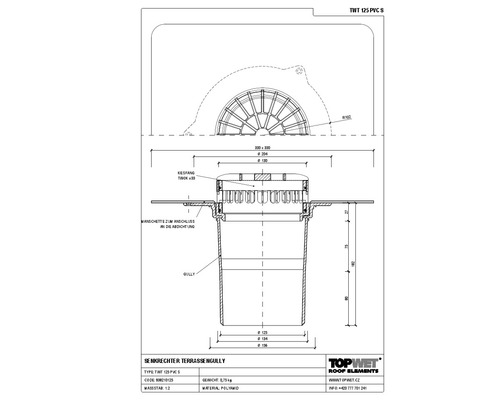 TopWet Terrassengully mit integrierte PVC-Manschette NW 125 H = 182 mm