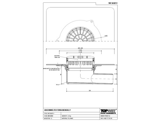 TopWet Terrassengully horizontal mit integrierter Bitumen-Manschette NW 50 H = 94 mm