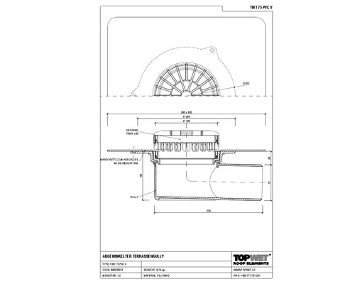 TopWet Terrassengully horizontal mit integrierter PVC-Manschette NW 75 H = 103 mm