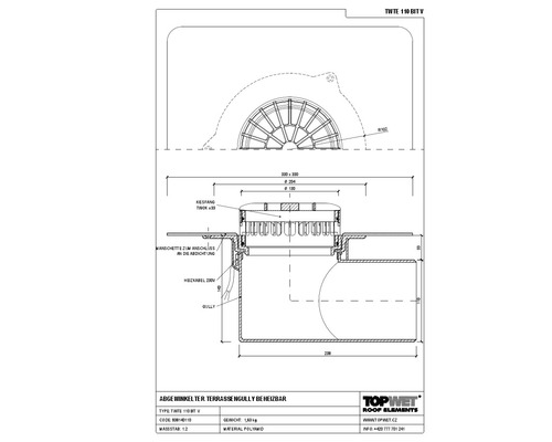 TopWet Terrassengully horizontal mit integrierter beheizbarer Bitumen-Manschette NW 110 H = 143 mm