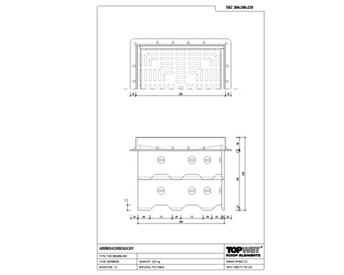TopWet Kontrollschacht für Gründach mit begehbares Kunststoffgitter 300 x 300 x 1130 mm