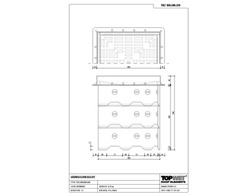 TopWet Kontrollschacht für Gründach mit begehbares Kunststoffgitter 300 x 300 x 1230 mm