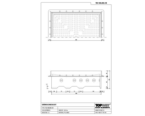 TopWet Kontrollschacht für Gründach mit begehbares Kunststoffgitter 400 x 400 x 1030 mm