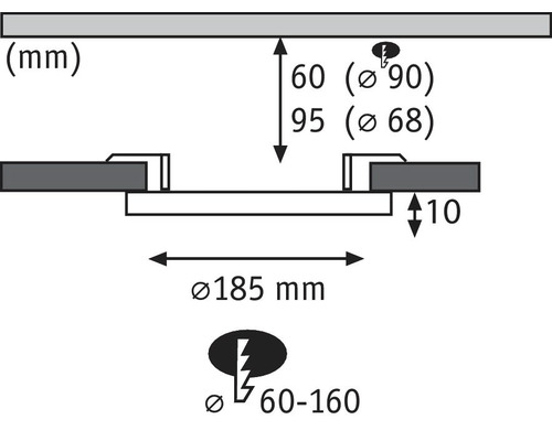 Dimensions d''un luminaire avec indication du diamètre et des distances en millimètres.