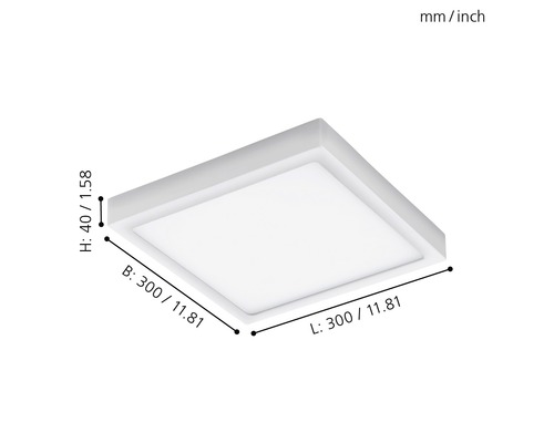 Plafonnier carré mesurant 300 x 300 x 40 millimètres