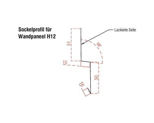 Profilé de socle pour panneau mural H12 avec indications de dimensions