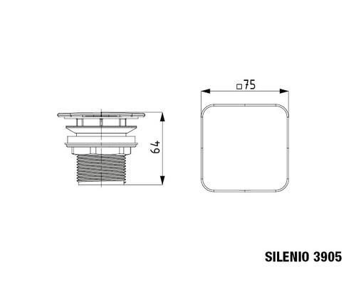 Technische Zeichnung Ablaufgarnitur mit Massangaben