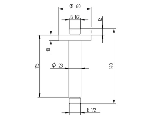 Technische Zeichnung eines Ventils mit Massangaben
