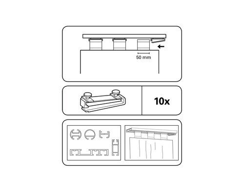 Illustration du montage des rideaux avec accessoires