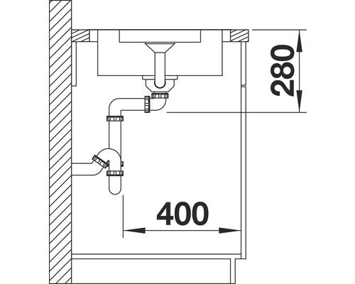 Schéma d''un évier avec dimensions pour l''installation