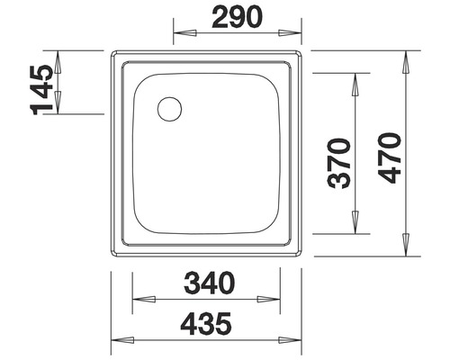 Évier Blanco TOP EE 4 x 4 lxp 435x470 mm acier inoxydable finition naturel 501065 Dessin technique d''un receveur de douche avec dimensions