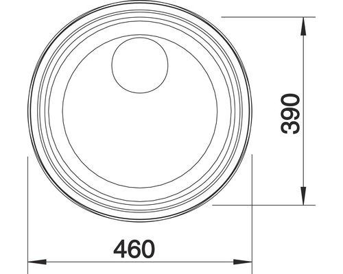 Dessin d''un lavabo rond avec des dimensions de 460 sur 390 millimètres